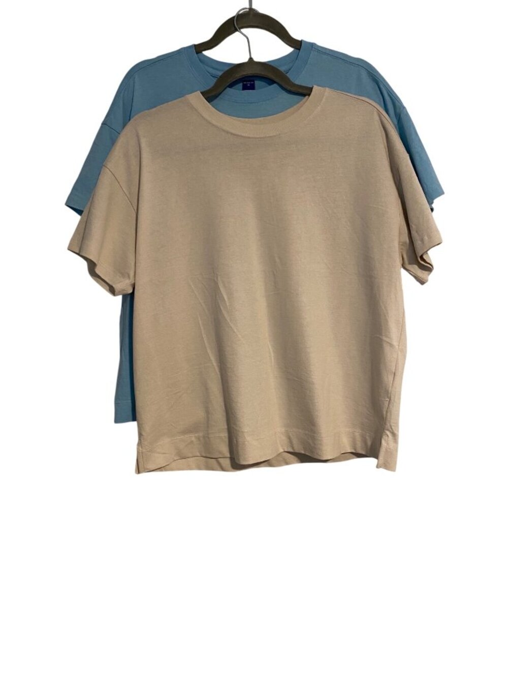 Old Navy Vintage Tee Women M Beige Light Blue Top Short Sleeves Casual Lot of 2